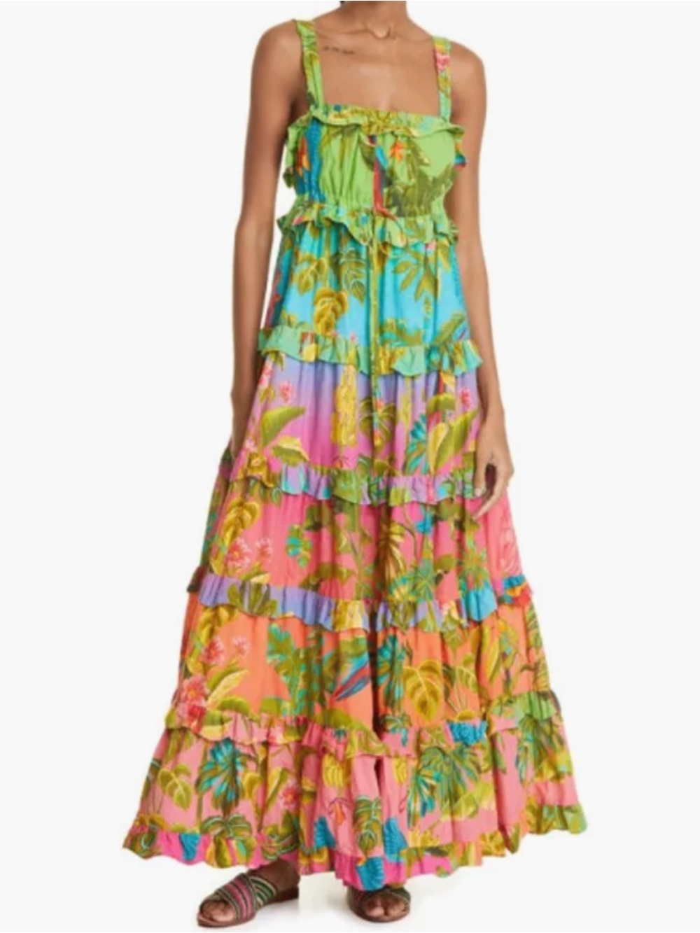 Farm Rio ombré tropical forest parrot maxi dress size L
